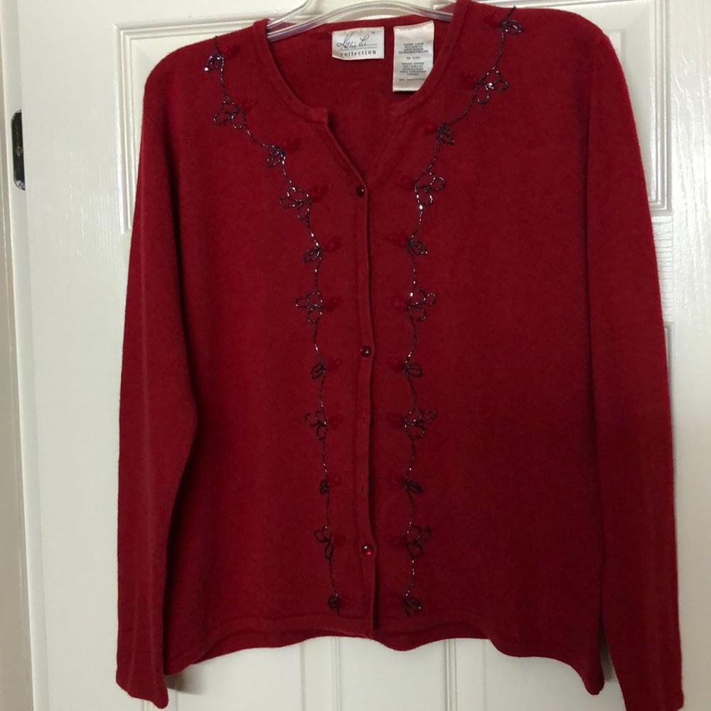 Dressy Red sweater with black beading